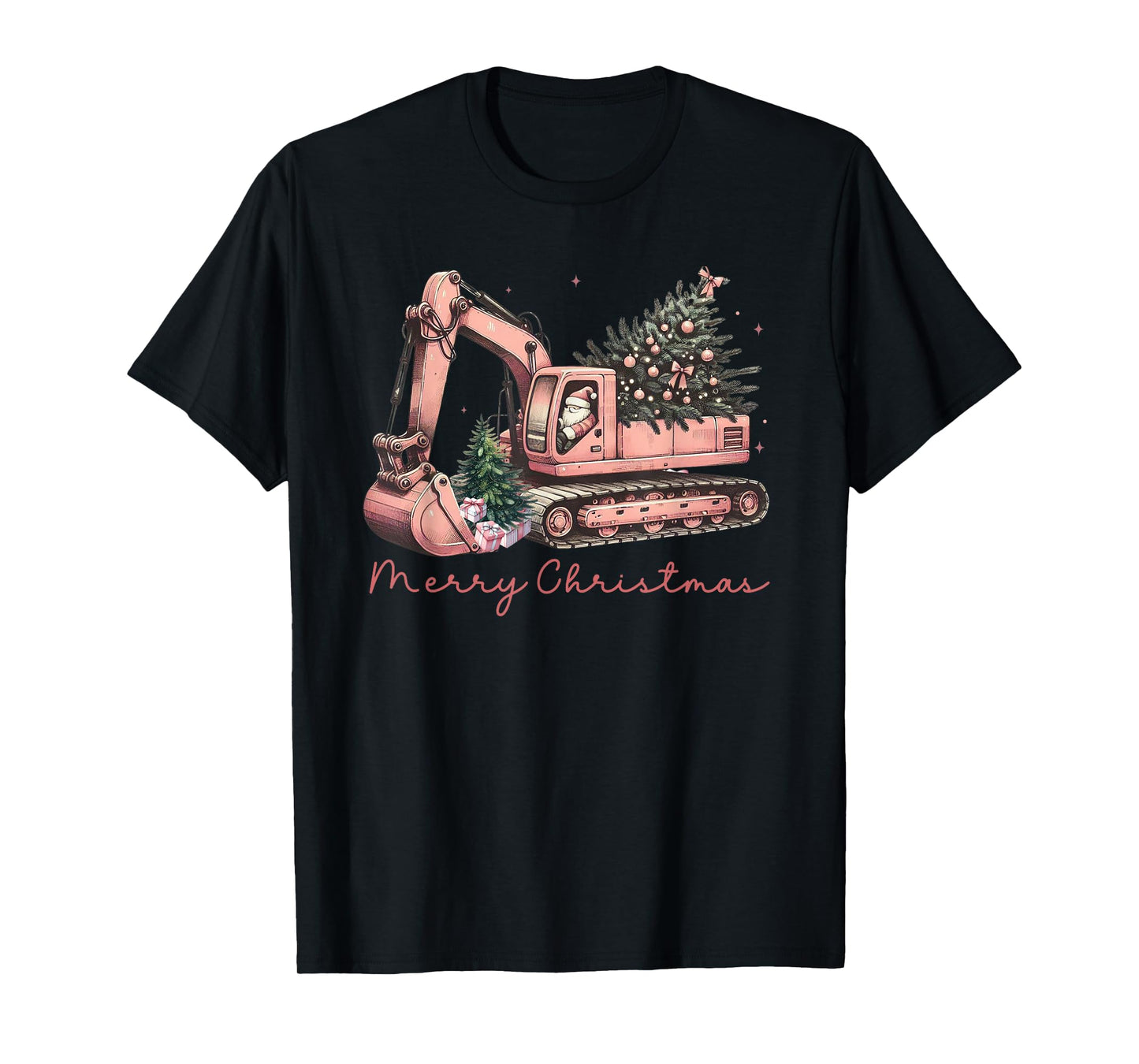 Merry Christmas Construction Excavator Christmas Tree Light T-Shirt