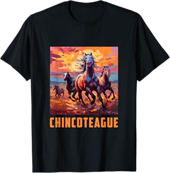 Colorful Watercolor Wild Horse Graphic Chincoteague Virginia T-Shirt