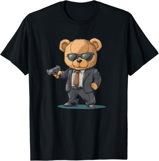 Casual Sunglasses Teddy with Gun for Funny Secret Agent Bear T-Shirt