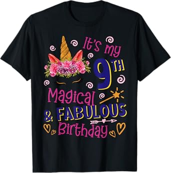 Unicorn It's My Magical 9th Birthday Girl 9 Years Old Happy T-Shirt