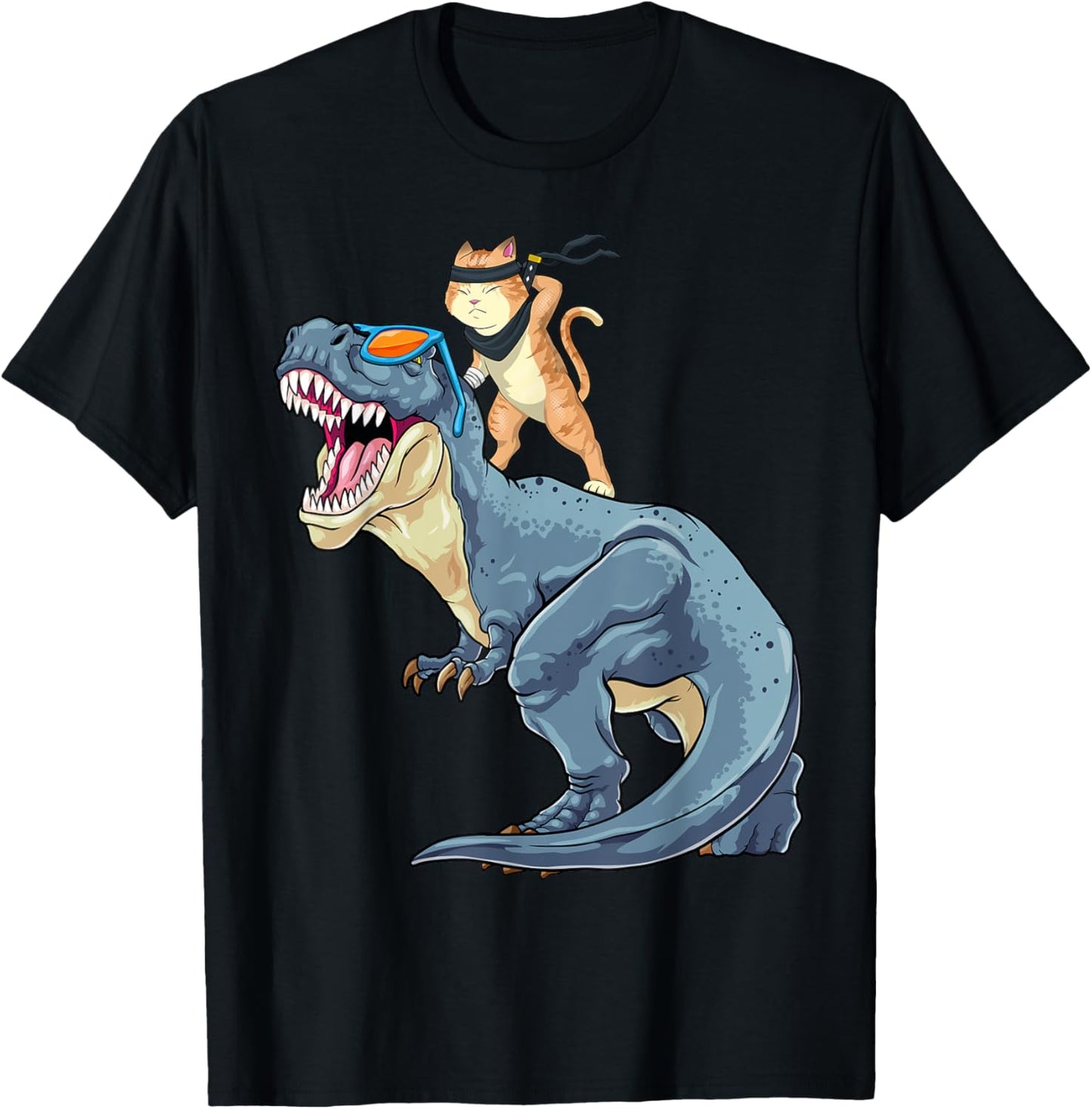 Samurai Cat Shirt - Retro Ninja Japanese Cat Dinosaur T-Rex T-Shirt