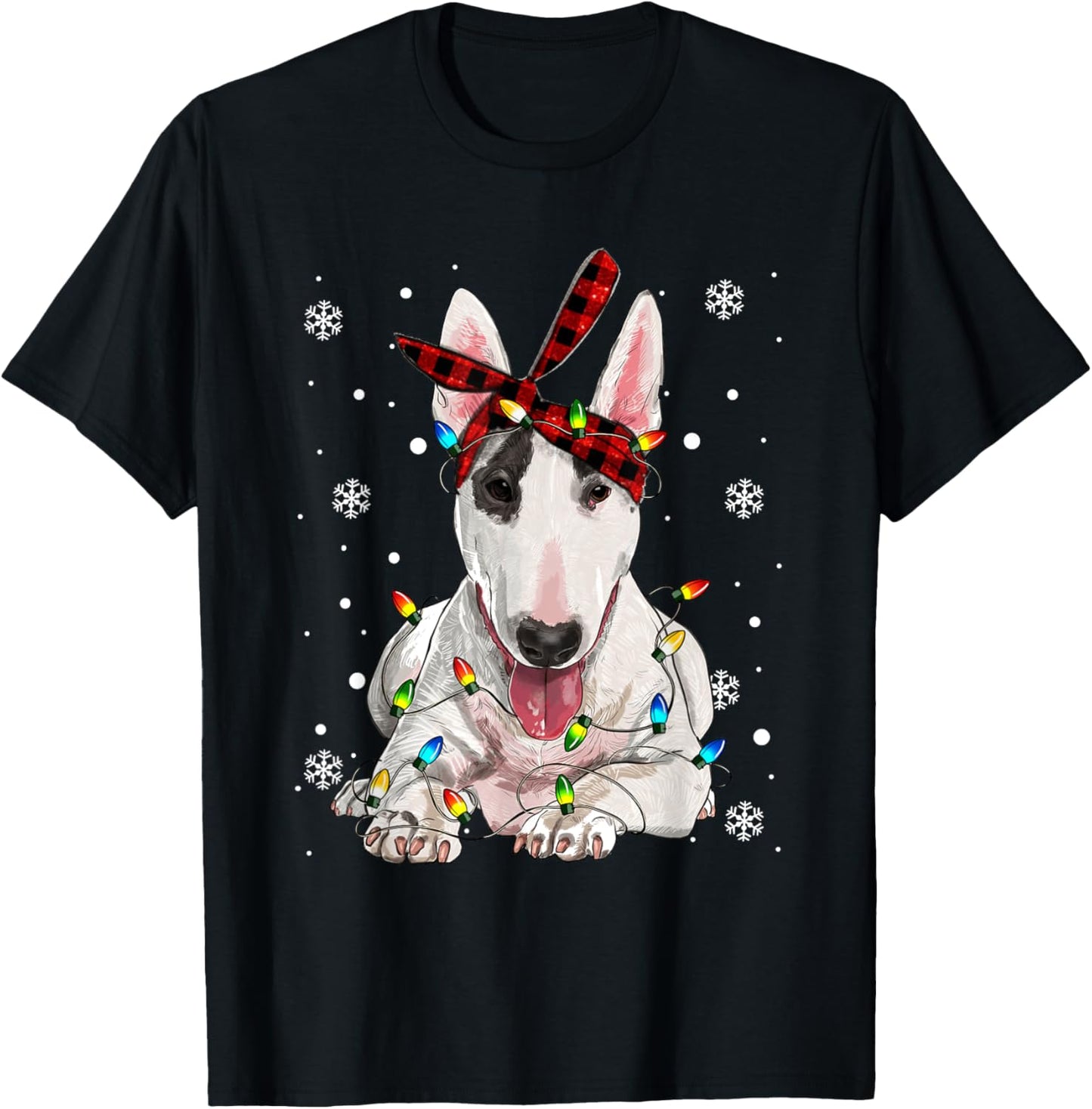 Bull Terrier Dog Santa Christmas Tree Lights Pajama Xmas T-Shirt