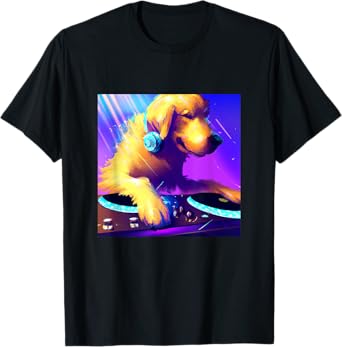 Golden Retriever Vaporwave DJ Dog Shirt Aesthetic Boys Girls T-Shirt