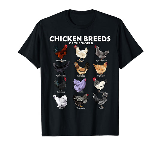Chicken Breeds of the World Realistic Poultry Farm Chart Art T-Shirt