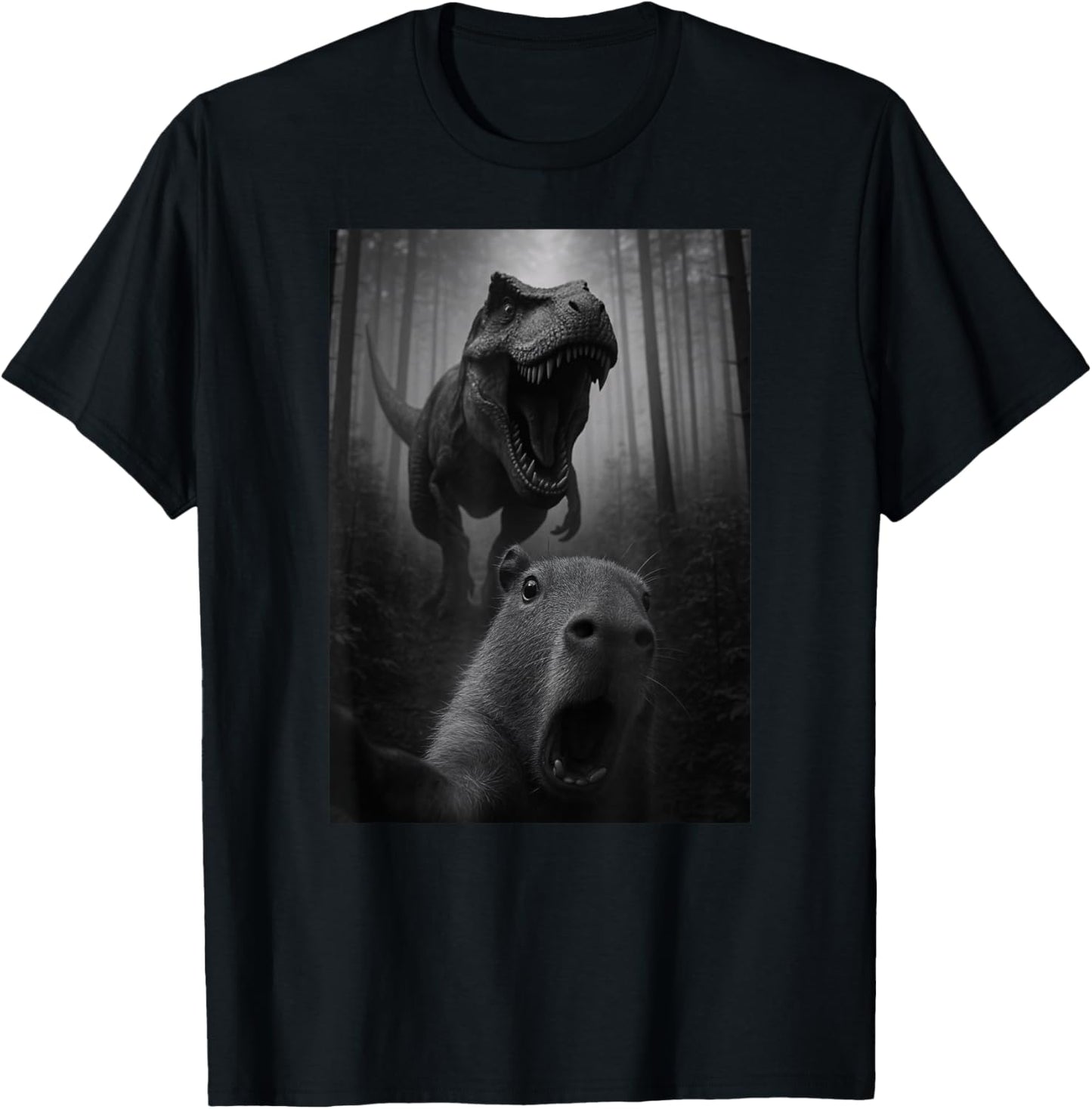 Funny Capybara Selfie Dinosaur Trex Animal Lover Boys Girls T-Shirt