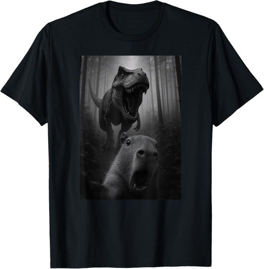 Funny Capybara Selfie Dinosaur Trex Animal Lover Boys Girls T-Shirt