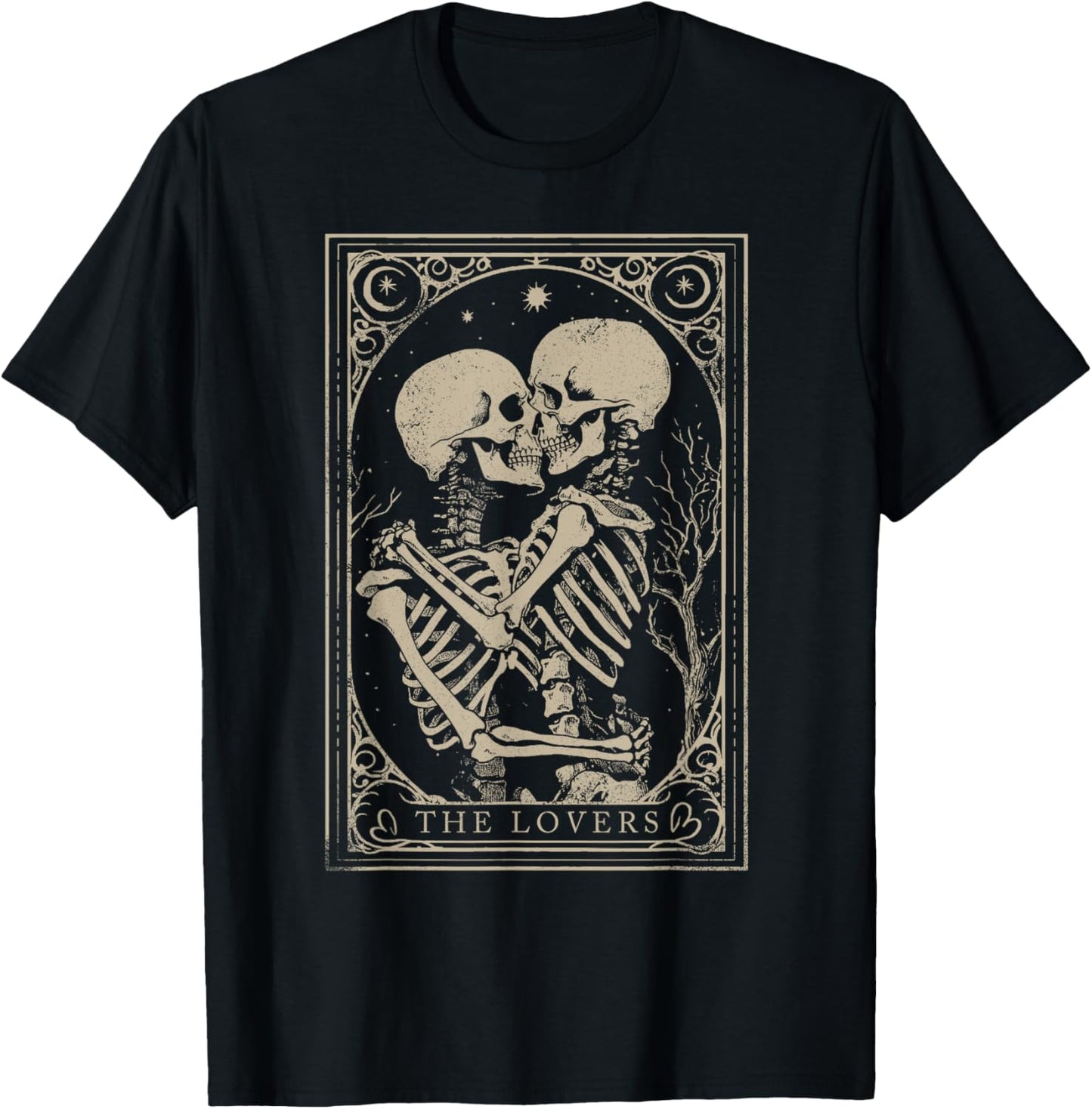 Tarot Card Shirt The Lovers Goth Skeleton Halloween Occult T-Shirt