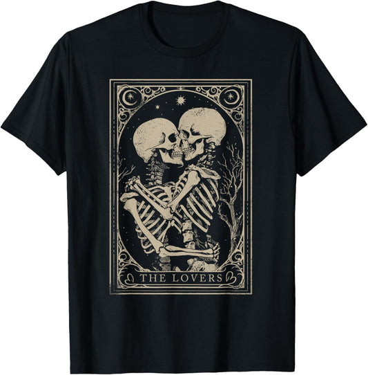 Tarot Card Shirt The Lovers Goth Skeleton Halloween Occult T-Shirt