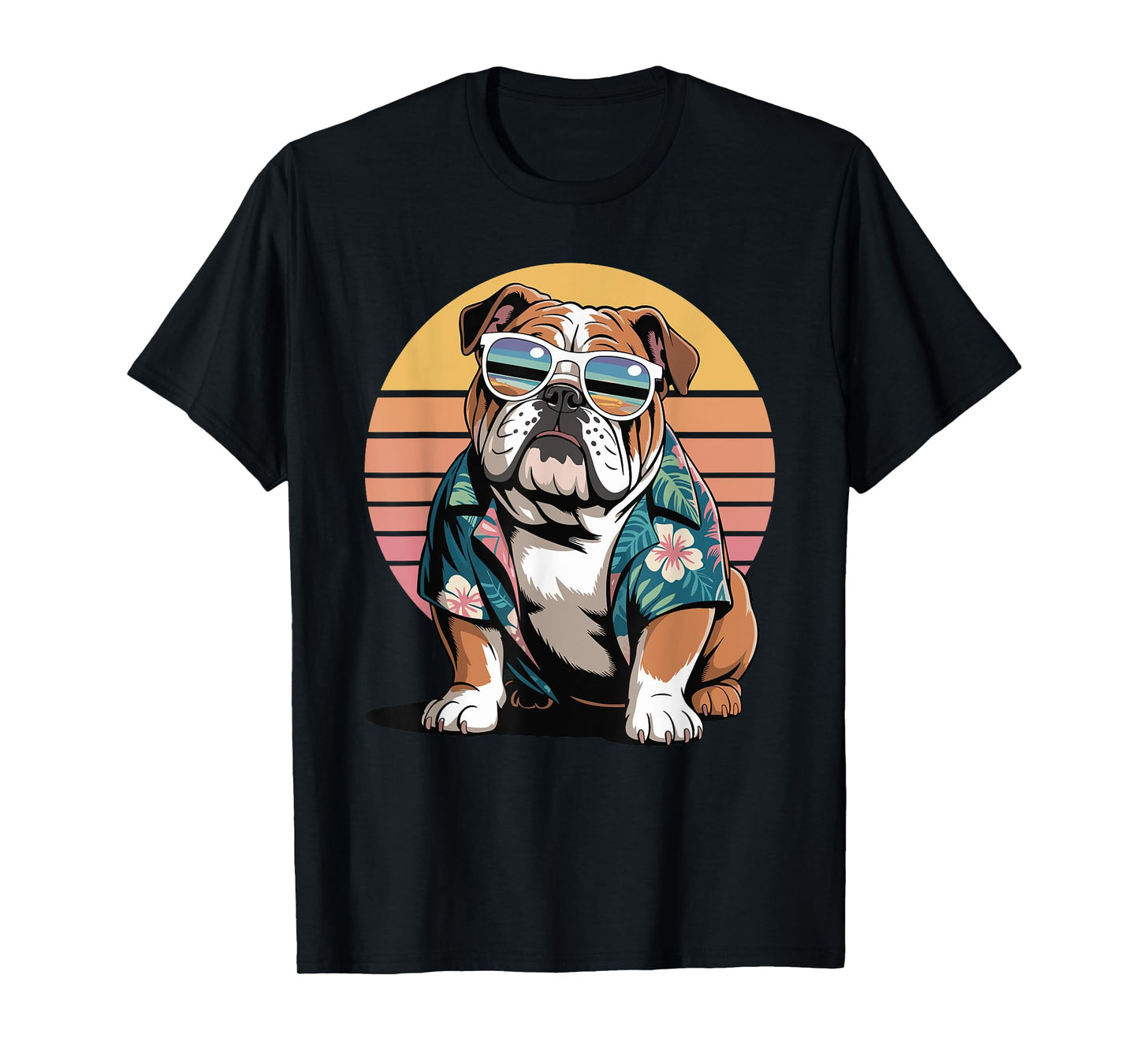 English Bulldog Sunglasses Hawaiian Beach Summer T-Shirt