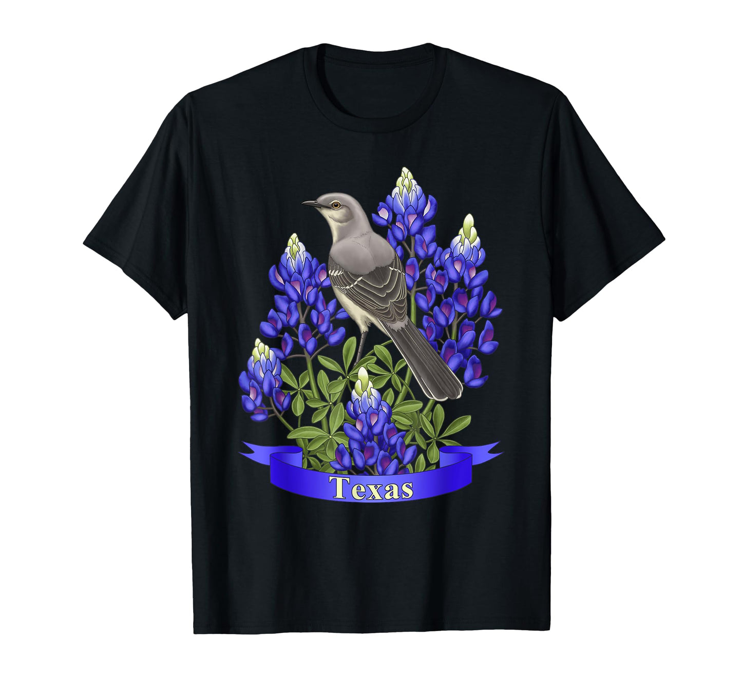 Texas State MockingBird & Purple Bluebonnet Wild Flowers T-Shirt