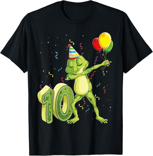 Funny Dab Frog 10th Birthday Ten 10 Years Old Bday Kids Boys T-Shirt