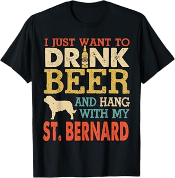 St. Bernard Dad Drink Beer Hang With Dog Funny Men Vintage T-Shirt