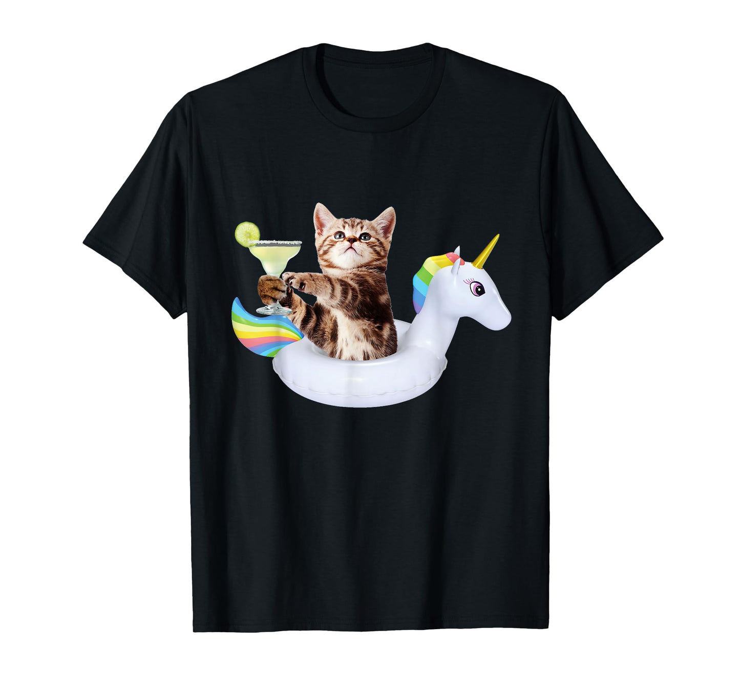 Summer Kitty With Margarita & Unicorn Float Funny Cat Shirt T-Shirt