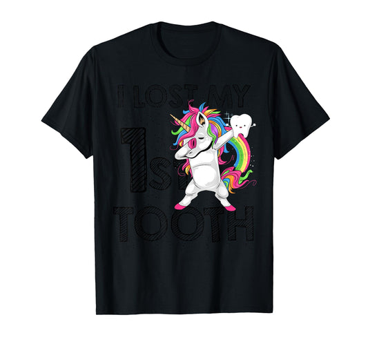 I Lost My First Tooth Baby Teeth Out Fairy Unicorn Dabbing T-Shirt