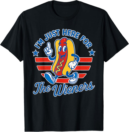 Funny Hot Dog I'm Just Here For The Wieners 4th of July Girl T-Shirt