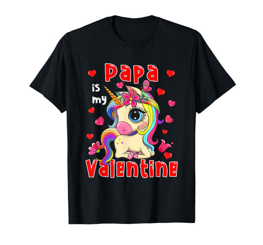 Papa Is My Valentine Cute Floral Unicorn Matching Family T-Shirt
