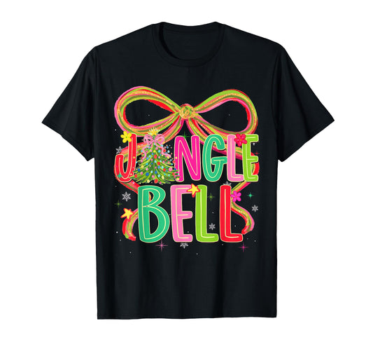 Jingle Bells Coquette Bow Merry Christmas Tree Girl Women T-Shirt