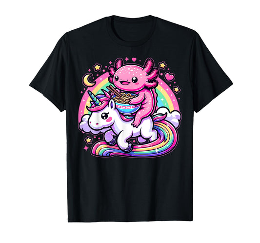 Anime Kawaii Axolotl Eating Ramen Noodles Kids Teen Girl Boy T-Shirt