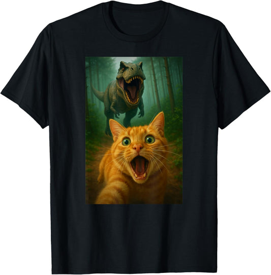 Funny Orange Cat Dinosaur Trex Selfie Animal Lover Mom Dad T-Shirt