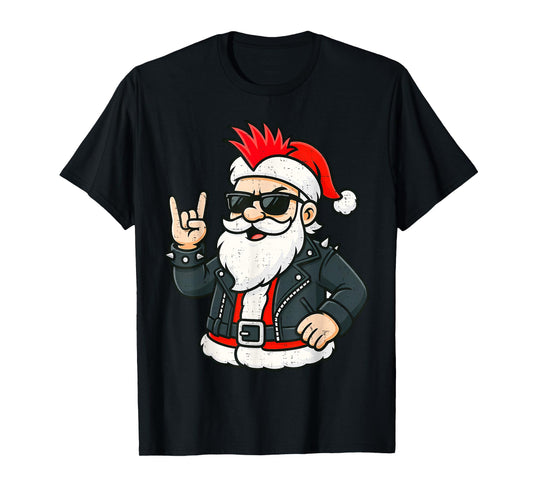 Punk Rock Santa Claus Emo Christmas Rocker Pajamas Men Women T-Shirt