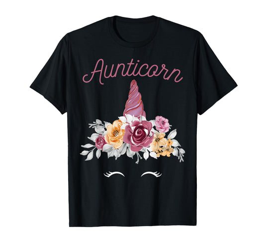 More Best Aunt & Auntie Presents Unicorn Aunt T-Shirt Black Women's Classic Fit Short Sleeve Crew Neck Small