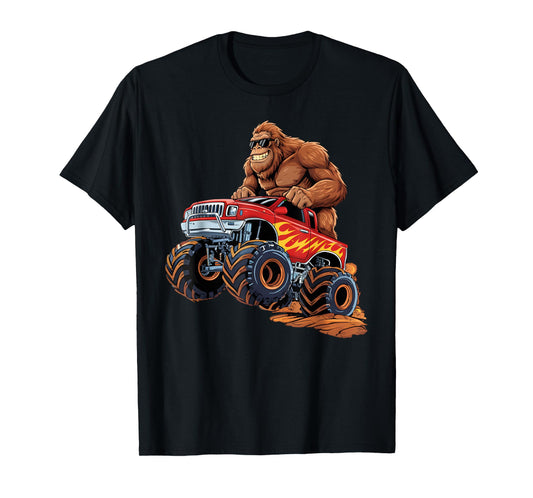 Funny Bigfoot Riding Monster Truck Sasquatch Graphic T-Shirt