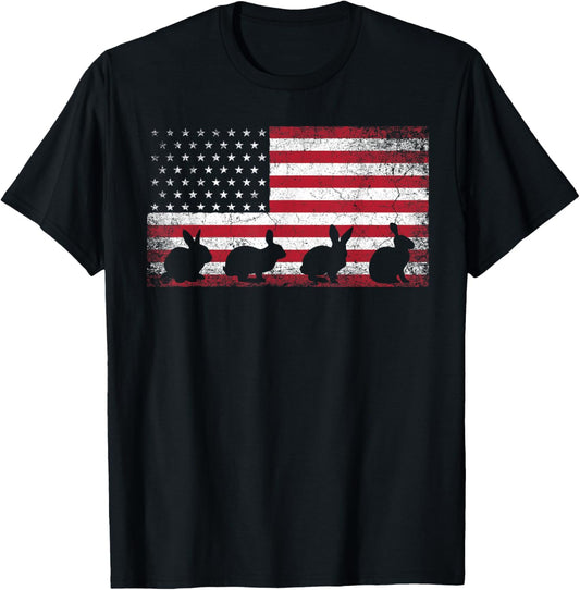 Retro Easter Bunny Rabbit Vintage 4th of July American Flag T-Shirt