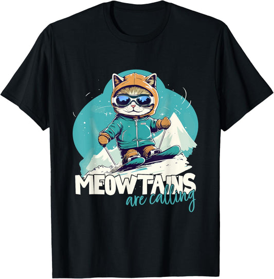 Skiing Cat Winter Sports Adventure Downhill Fun T-Shirt