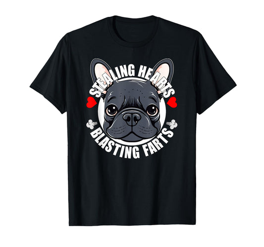 Funny Frenchie French Bulldog Stealing Hearts Blasting Farts T-Shirt