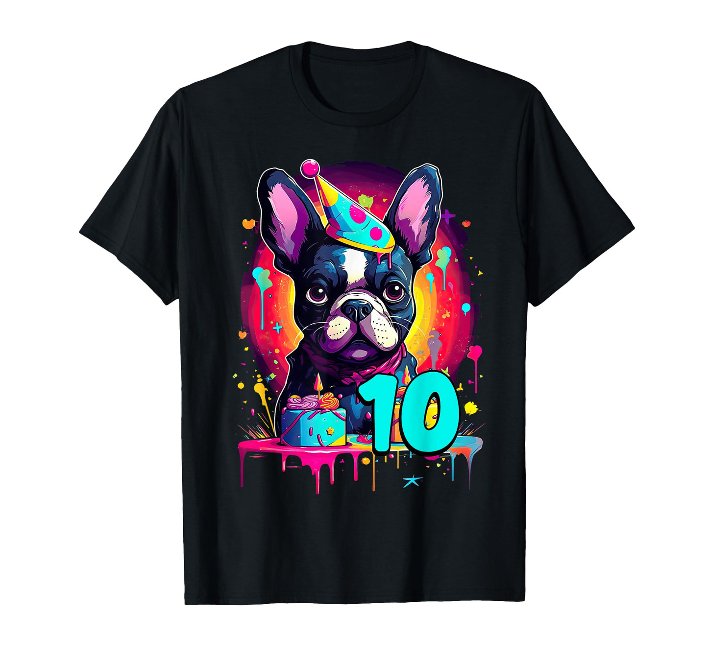 French Bulldog Dog 10th Birthday Themed Party 10 Years Old Men Women Girls Kids T-Shirt