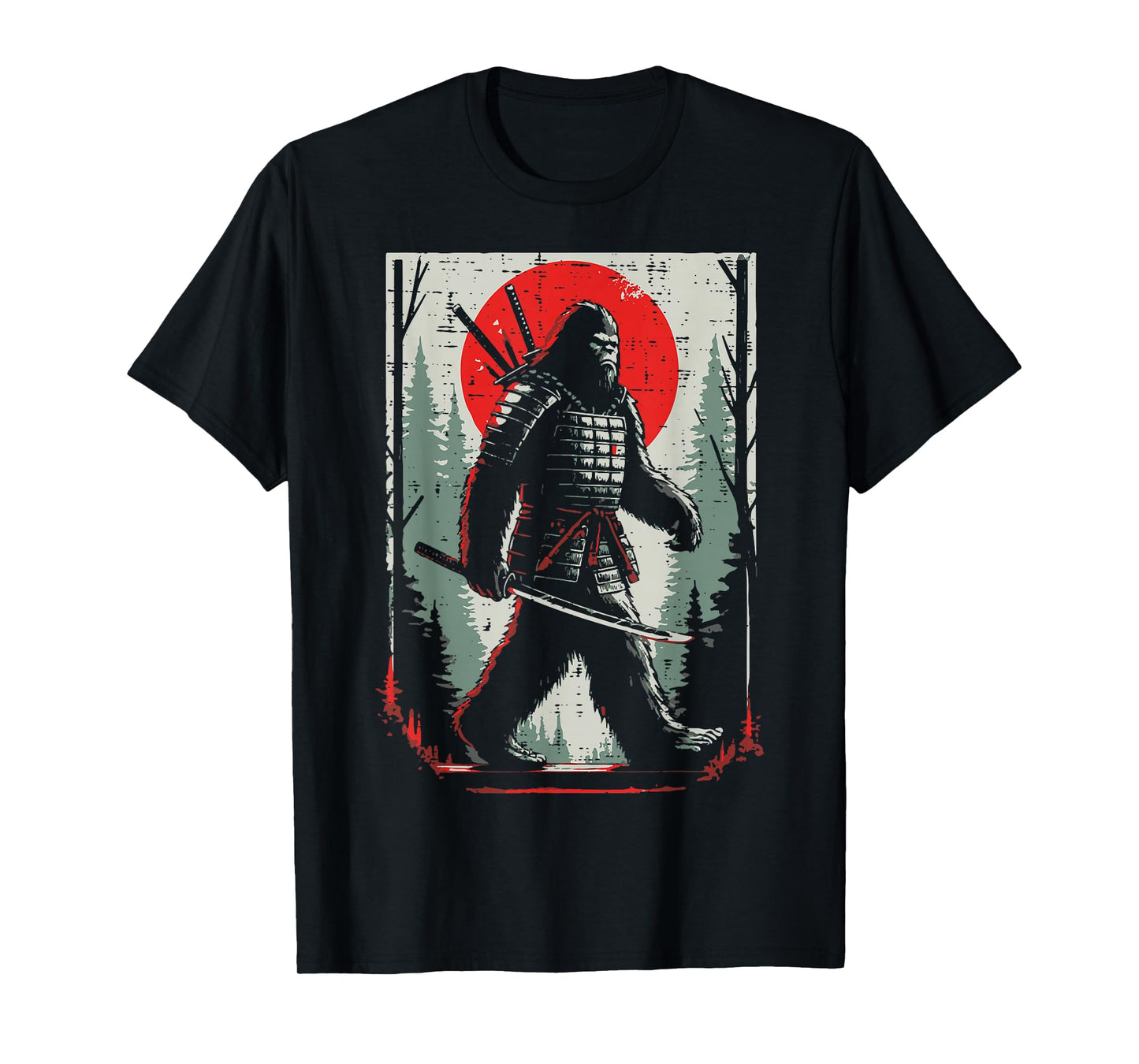 Japanese Bigfoot Samurai Katana Sasquatch Art Men Women Kids T-Shirt