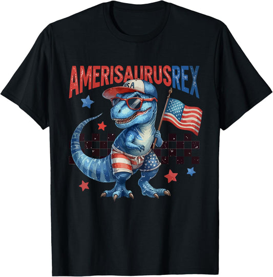 Dinosaur 4th of July Boys Girls Men Amerisaurus T Rex Funny T-Shirt