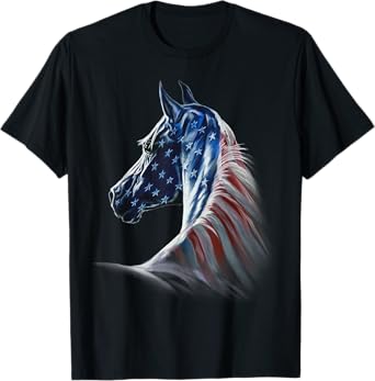 America Horses - Patriotic Horse American Flag Vintage T-Shirt for Women Kids Men