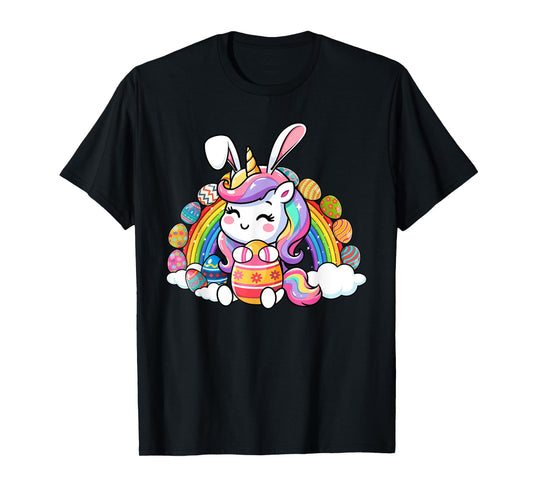 Bunny Unicorn Happy Easter Day Rainbow Egg Boys Girls T-Shirt