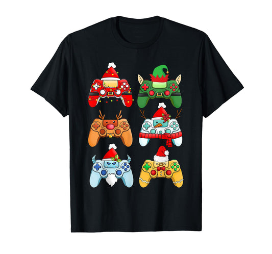 Video Game Christmas Controller Xmas Gamer Santa Hat Boys T-Shirt