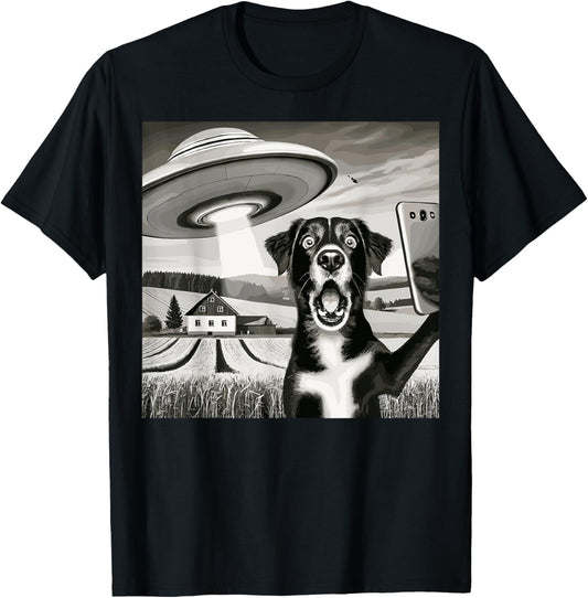 Dog Selfie With Alien UFO Funny Canine T-Shirt