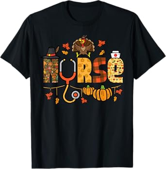 Thanksgiving Nurse Stethoscope Fall Scrub Top ER Men Women T-Shirt