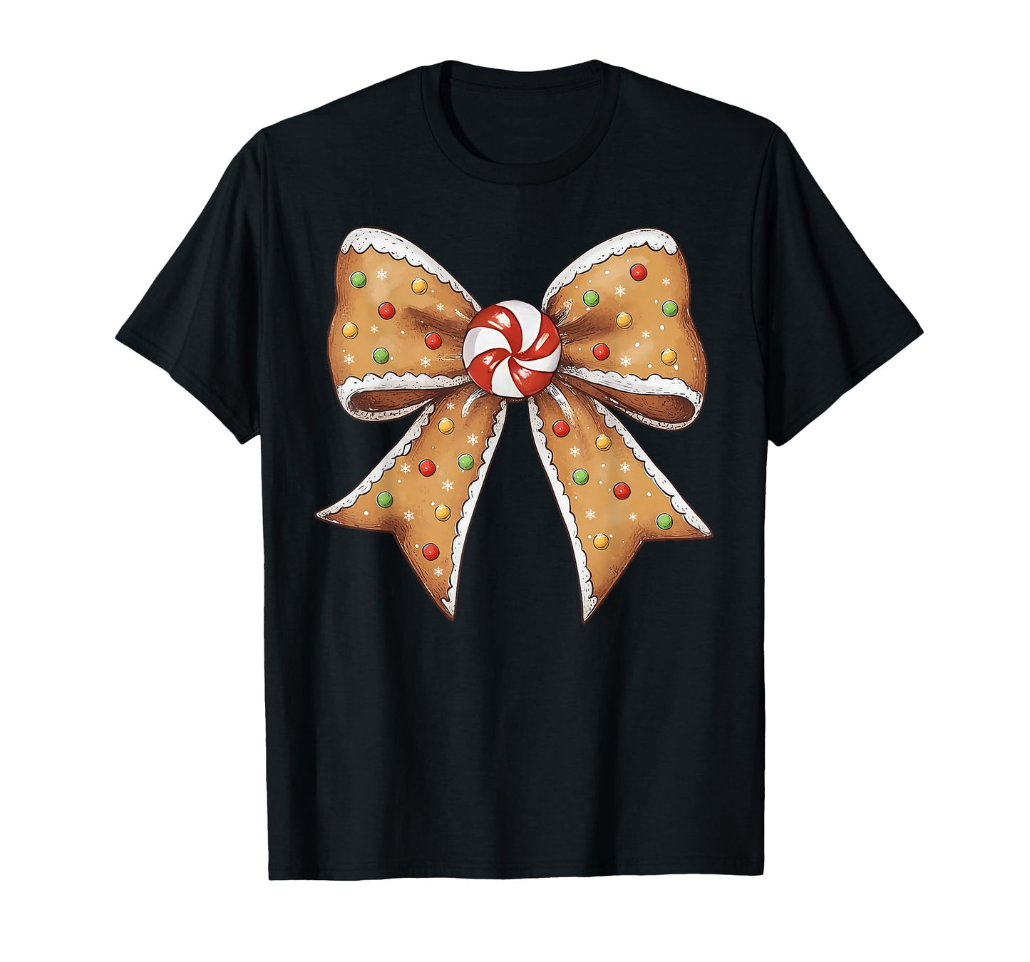 Cute Gingerbread Coquette Bow Christmas Women Kids Girls T-Shirt