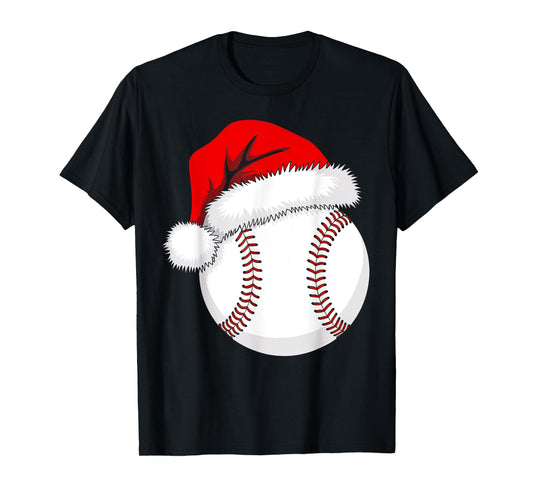 Christmas Baseball Funny Xmas Santa Hat Boys Teens Kids Men T-Shirt