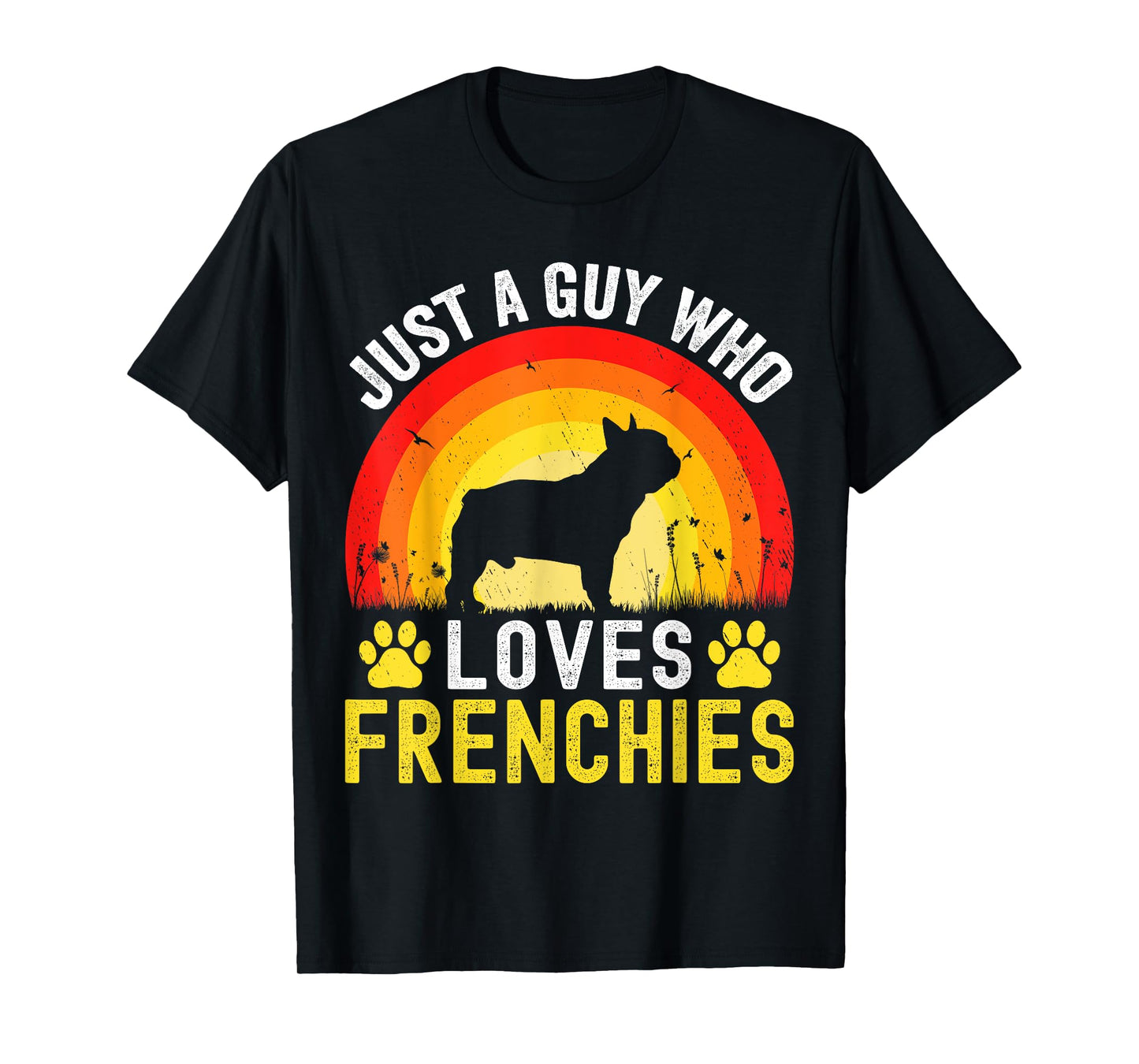 Just A Guy Who Loves Frenchies Retro Vintage Frenchie Dog T-Shirt