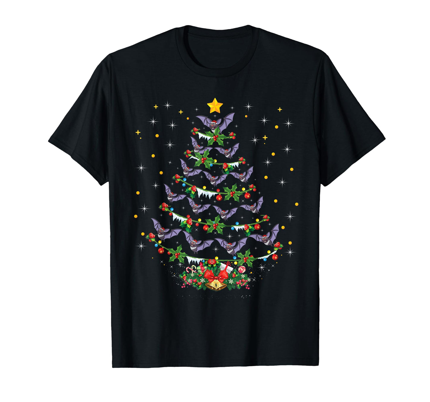 Funny Santa Bat Bird Xmas Gift Bat Christmas Tree T-Shirt