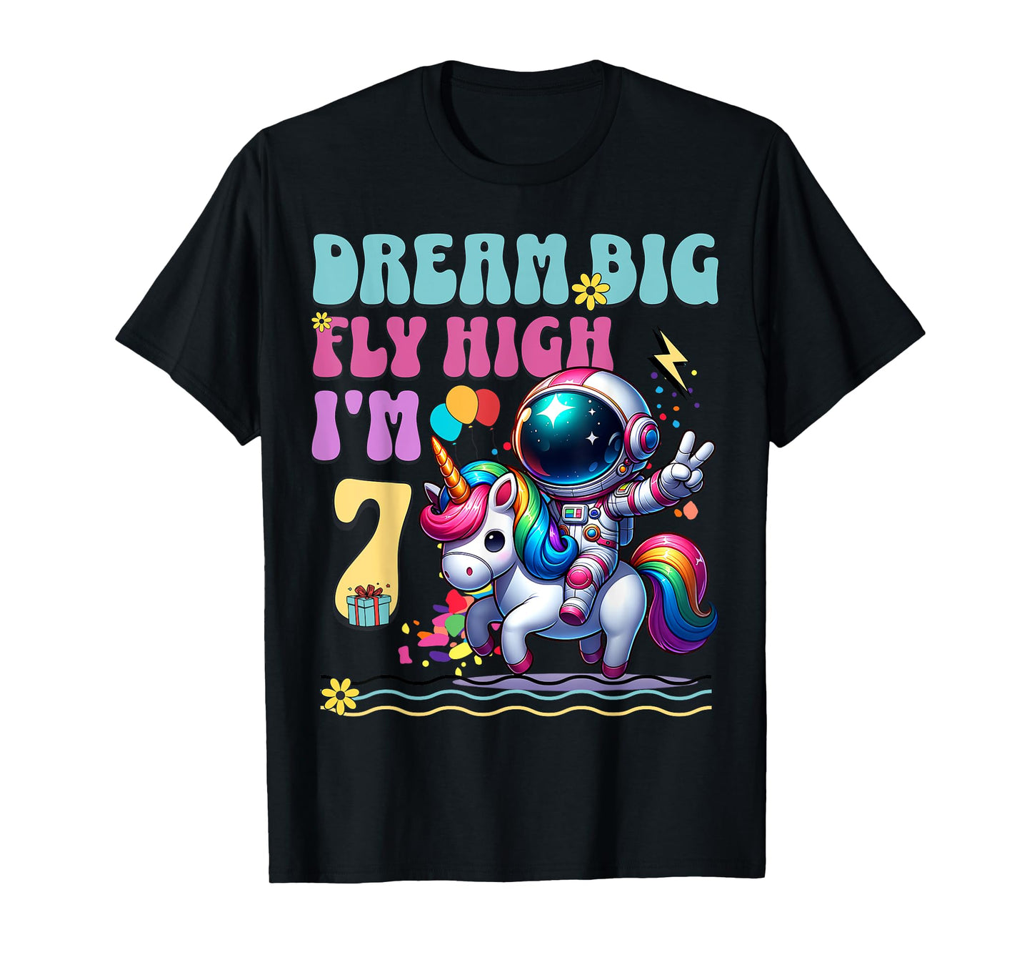 Astronaut Unicorn 7th Birthday 7 Years Space Galaxy T-Shirt