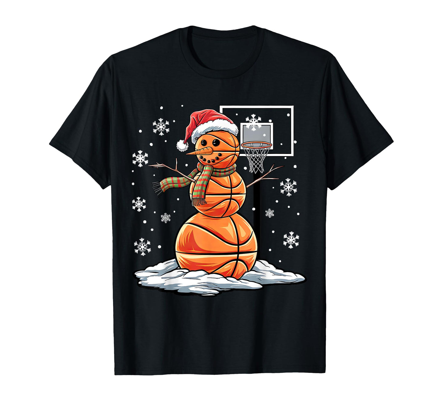 Basketball Snowman Player Santa Hat Christmas Funny T-Shirt