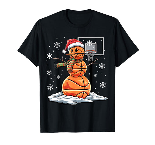 Basketball Snowman Player Santa Hat Christmas Funny T-Shirt