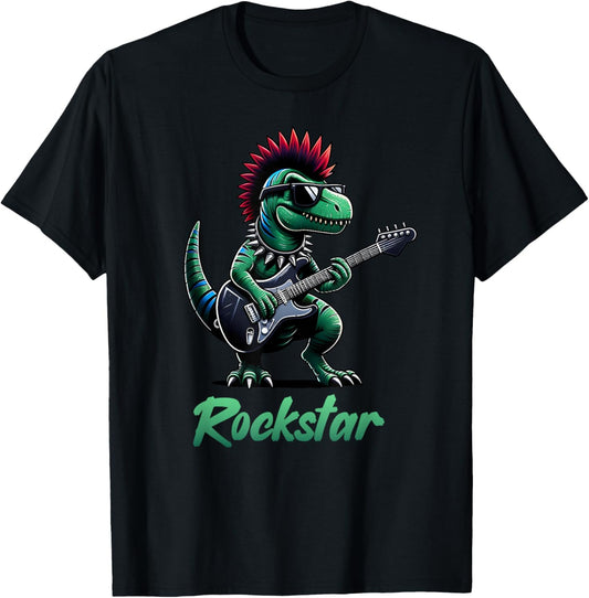 Dinosaur Rock Star Guitar Rock'n Roll Music Singer, Band T-Shirt