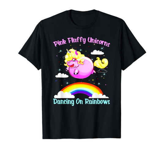 Pink Fluffy Unicorns Dancing On Rainbows T Shirt T-Shirt