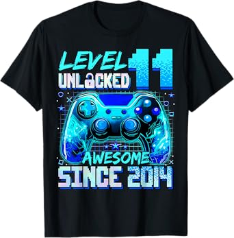 Level 11 Unlocked Awesome Since 2014 11th Birthday Gaming T-Shirt