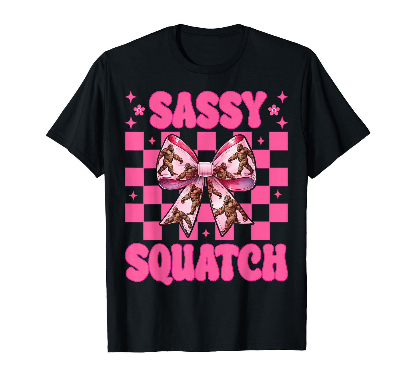 Sassy Squatch Funny Bigfoot Sasquatch Girl Mom Coquette Bow T-Shirt