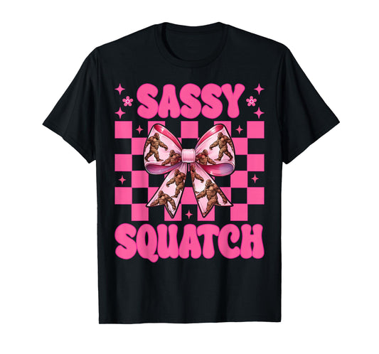 Sassy Squatch Funny Bigfoot Sasquatch Girl Mom Coquette Bow T-Shirt