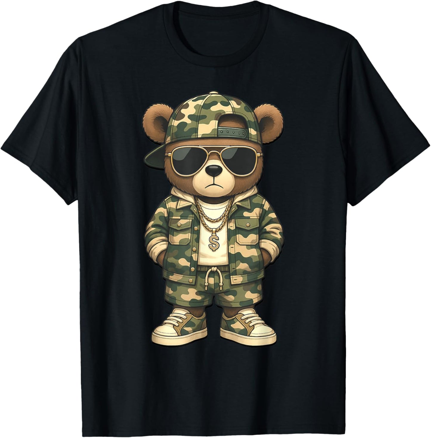 Camo Teddy Bear Hip-Hop Streetwear-Urban Camouflage Bear T-Shirt